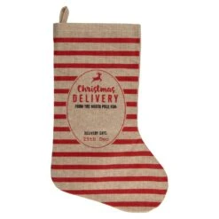 Northlight 19" Beige And Red Striped "Christmas Delivery" Stocking With Loop