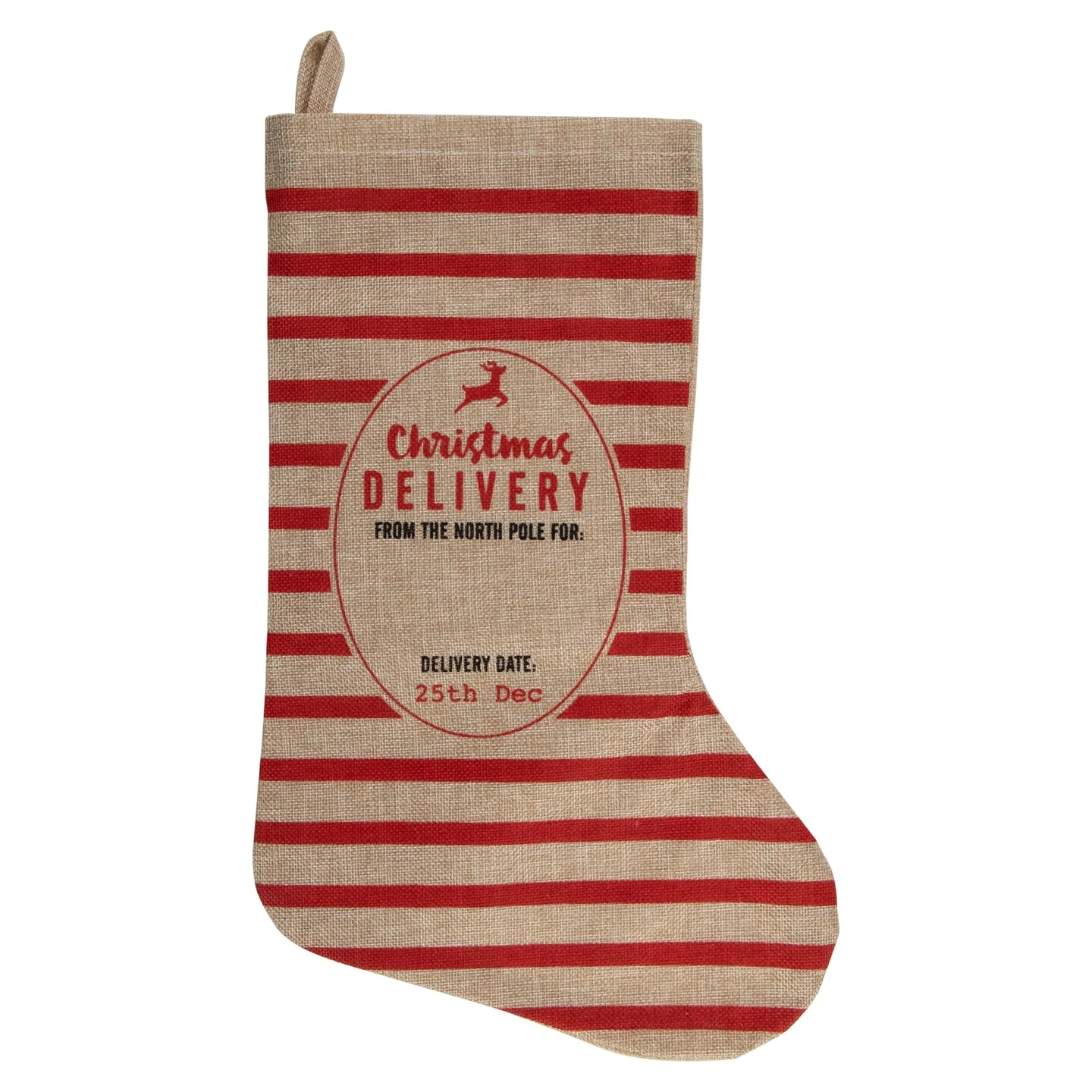 Northlight 19" Beige And Red Striped "Christmas Delivery" Stocking With Loop 3 Northlight 19" Beige And Red Striped "Christmas Delivery" Stocking With Loop