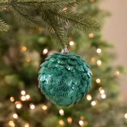 Northlight Sequin Layered Clamshells Christmas Ball Ornament - 4" (100mm) - Aquamarine Green -Northlight 1153422314867384992
