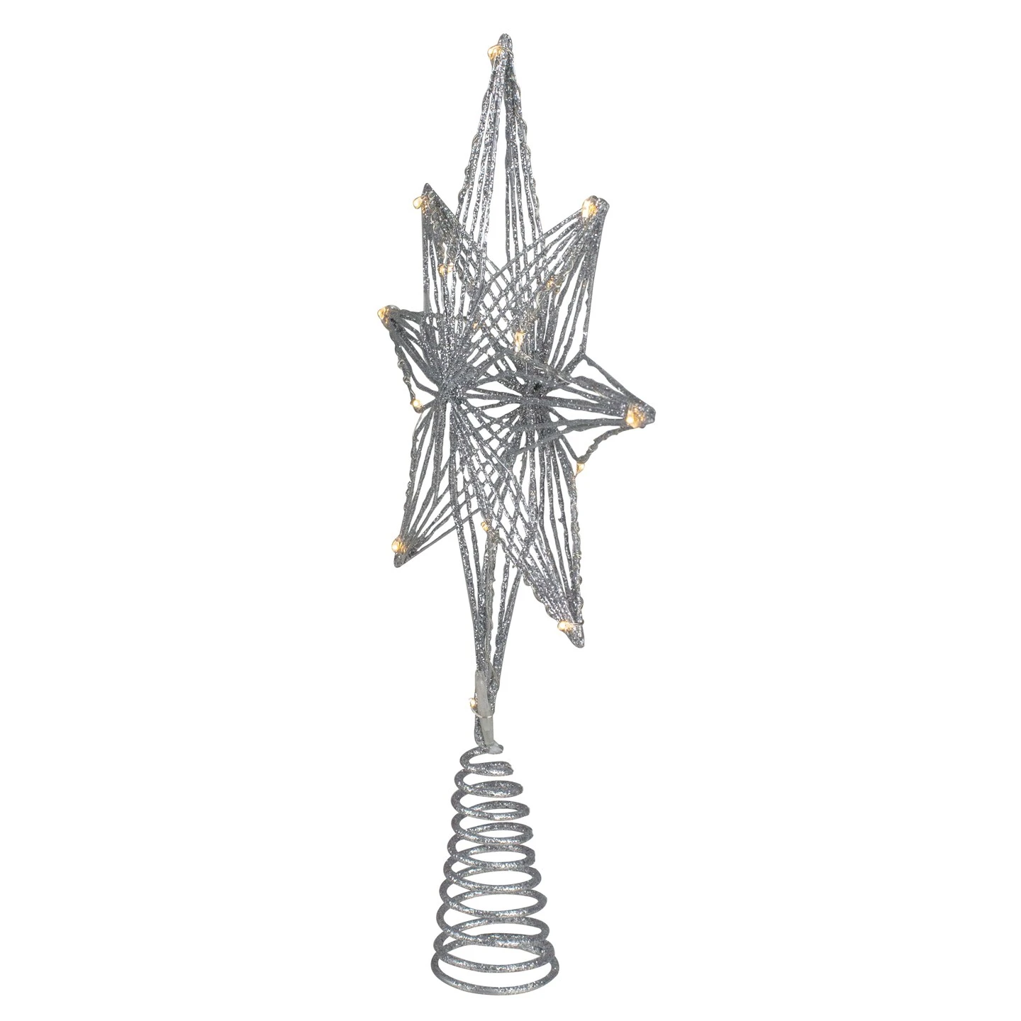 Northlight 13.75" LED Lighted B/O Silver Glittered Geometric Star Christmas Tree Topper - Warm White Lights 5 Northlight 13.75" LED Lighted B/O Silver Glittered Geometric Star Christmas Tree Topper - Warm White Lights - Image 3