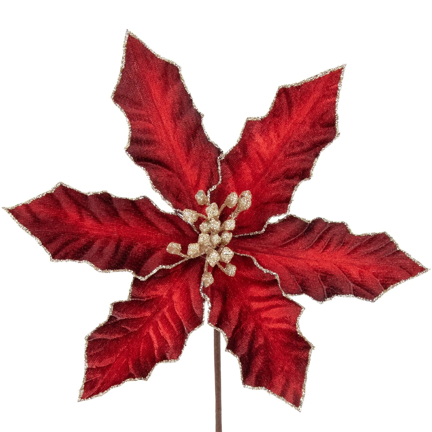 Northlight 8" Glittered Burgundy Velvet Poinsettia Floral Christmas Pick Spray Red 6 Northlight 8" Glittered Burgundy Velvet Poinsettia Floral Christmas Pick Spray Red - Image 4