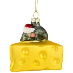 Northlight 3.25" Mouse With Cheese Glass Christmas Ornament Gray -Northlight 1153436442162185440