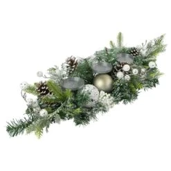 Northlight Frosted Pine And Pinecones With Laced Ornaments Christmas Triple Candle Holder - 32" White 13 Northlight Frosted Pine And Pinecones With Laced Ornaments Christmas Triple Candle Holder - 32" White -Northlight 1153436442752337120