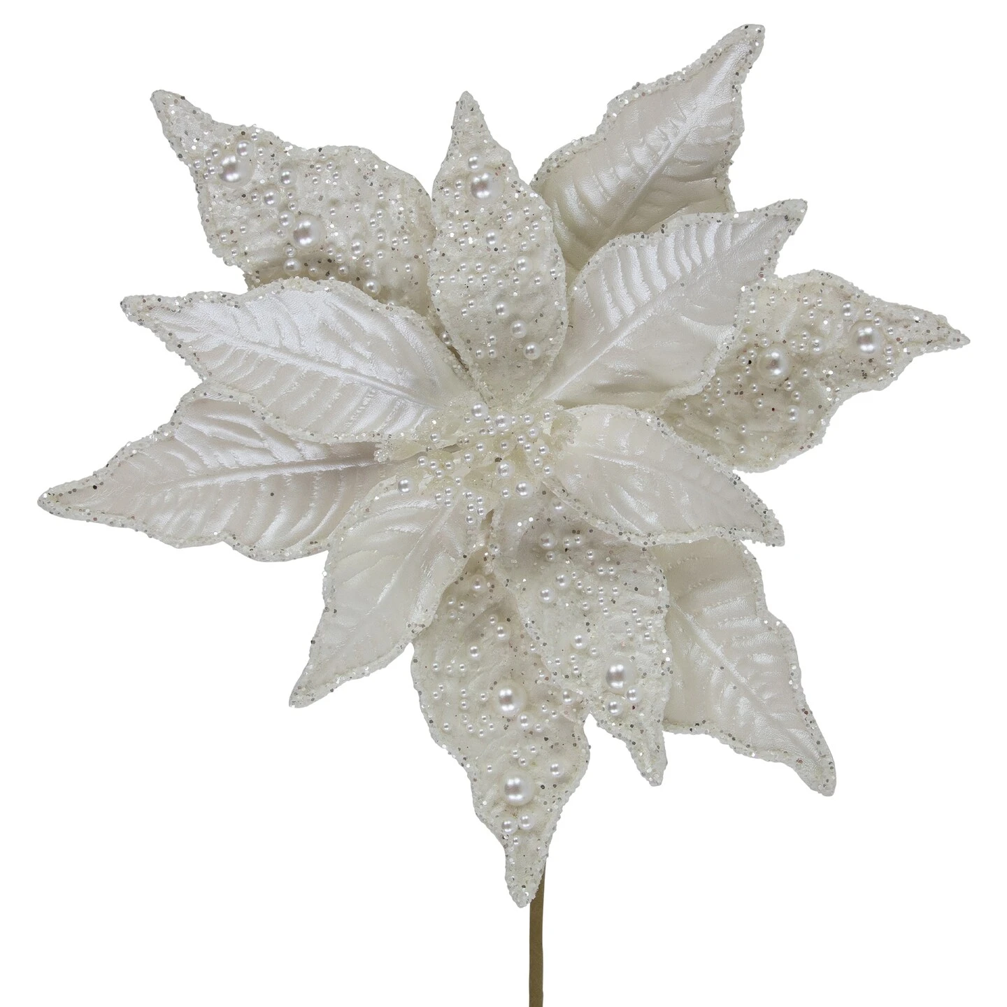 Northlight 22" Pearl White Glittered Poinsettia Christmas Stem Spray 6 Northlight 22" Pearl White Glittered Poinsettia Christmas Stem Spray - Image 4