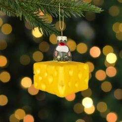 Northlight 3.25" Mouse With Cheese Glass Christmas Ornament Gray -Northlight 1153465325817251040