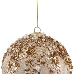 Northlight Beaded Sequin Shatterproof Christmas Ball Ornament - 4" - Champagne Gold -Northlight 1153478422710393040