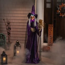 Northlight LED Lighted And Animated Witch Halloween Decoration - 5.5' Purple -Northlight 122577792625584 2