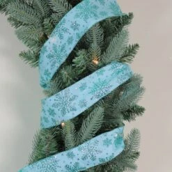 Northlight Sparkly Aqua Blue Snowflake Christmas Wired Craft Ribbon 2.5" X 16 Yards -Northlight 123428916446512