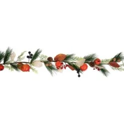 Northlight Mixed Berry, Leaves And Pomegranate Fall Harvest Garland - 6' X 10" - Green And Orange Red -Northlight 130796252768624