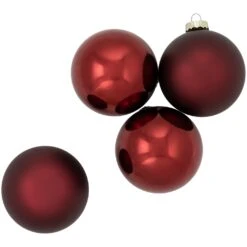 Northlight 2-Finish Glass Christmas Ball Ornaments - 4" (100mm) - Burgundy - 4ct Red -Northlight 131720268568592