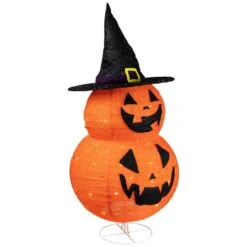 Northlight LED Lighted Jack-O-Lanterns In Witch's Hat Outdoor Halloween Decoration - 34" Orange -Northlight 135350554362800
