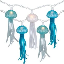 Northlight Jellyfish Patio Light Set - Blue And White - 6' White Wire - 10ct -Northlight 141493533051360