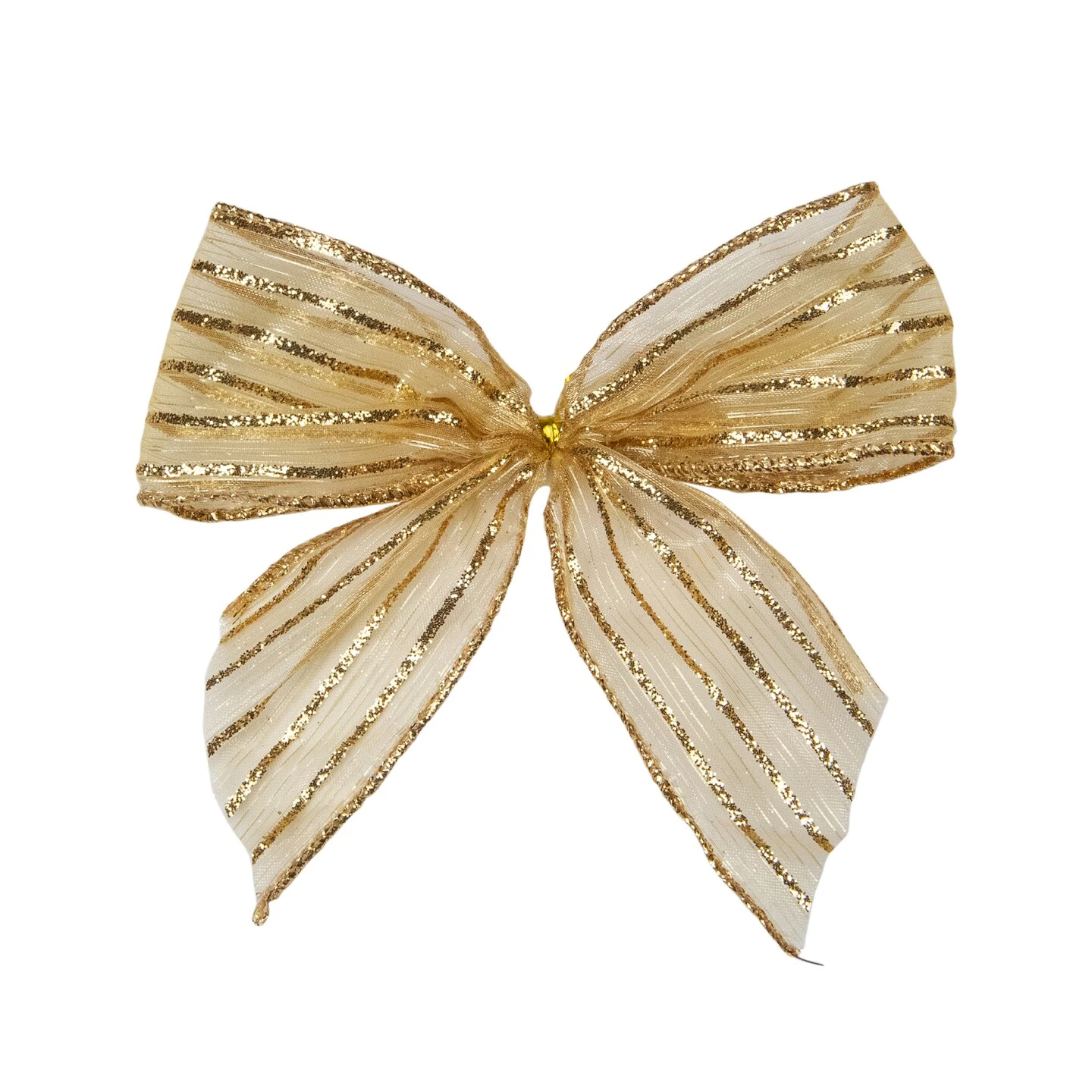 Northlight Glitter Striped 2-Loop Christmas Bow Decorations - 5.5" - Gold - Pack Of 6 6 Northlight Glitter Striped 2-Loop Christmas Bow Decorations - 5.5" - Gold - Pack Of 6 - Image 4