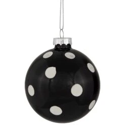 Northlight Shiny Finish Polka Dots Christmas Glass Ball Ornaments - 3" (80mm) - Black And White - Set Of 4 -Northlight 146227433915616