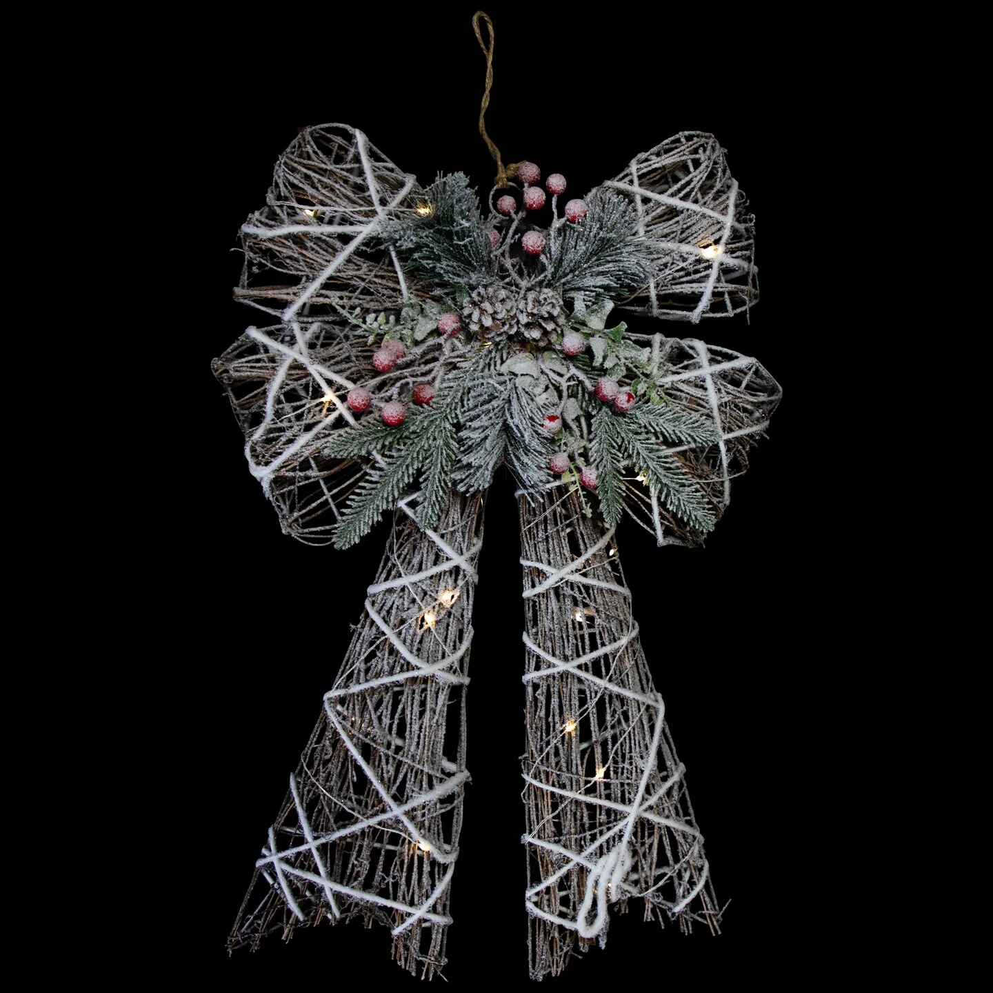 Northlight 23" LED Lighted Frosted Rattan Christmas Bow Decoration Brown 9 Northlight 23" LED Lighted Frosted Rattan Christmas Bow Decoration Brown - Image 7