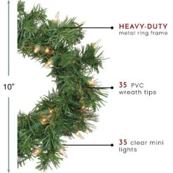 Northlight Pre-Lit Deluxe Windsor Pine Artificial Christmas Wreath - 10" - Clear Lights Green -Northlight 146227607782624