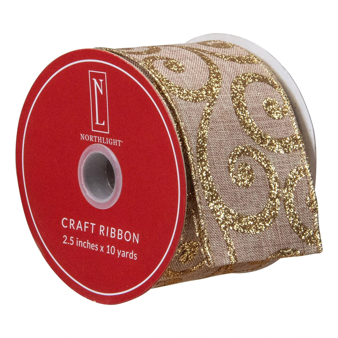 Northlight Burlap And Gold Scroll Christmas Wired Craft Ribbon 2.5" X 10 Yards Brown 6 Northlight Burlap And Gold Scroll Christmas Wired Craft Ribbon 2.5" X 10 Yards Brown - Image 4