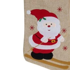 Northlight 19" Burlap Skiing Santa With Poles And Snowflakes Christmas Stocking Beige -Northlight 146228402603232