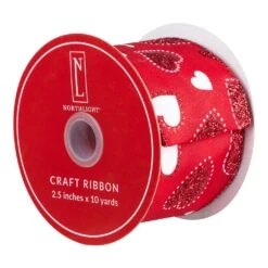 Northlight Glitter Hearts Valentine's Day Wired Craft Ribbon - 2.5" X 10 Yards - Red And White 15 Northlight Glitter Hearts Valentine's Day Wired Craft Ribbon - 2.5" X 10 Yards - Red And White -Northlight 146731696951472