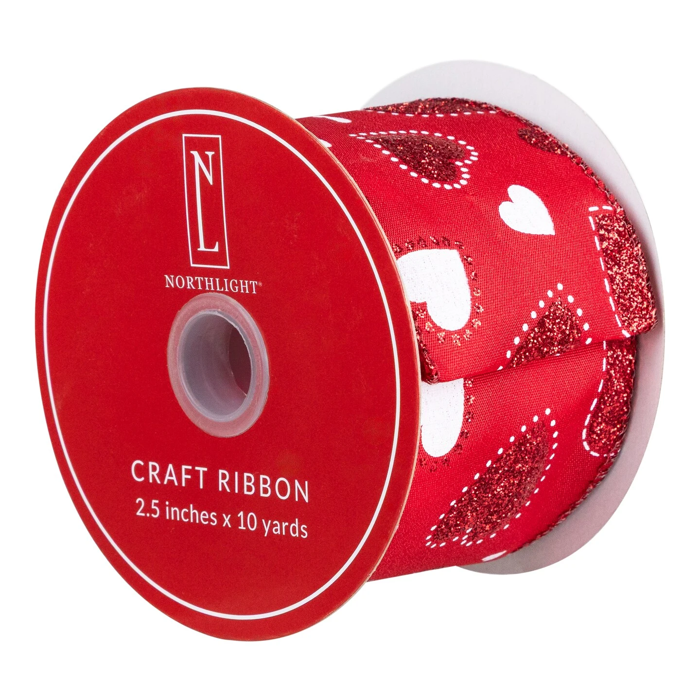 Northlight Glitter Hearts Valentine's Day Wired Craft Ribbon - 2.5" X 10 Yards - Red And White 8 Northlight Glitter Hearts Valentine's Day Wired Craft Ribbon - 2.5" X 10 Yards - Red And White - Image 6