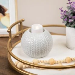 Northlight Ceramic Cable Knit Christmas Candle Holder - 3.75" - Gray 17 Northlight Ceramic Cable Knit Christmas Candle Holder - 3.75" - Gray -Northlight 150615638134960 2