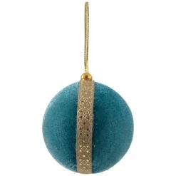 Northlight Velour Christmas Ball Ornament With Ribbon Stripe - 3.25" - Teal Green -Northlight 152456303913296