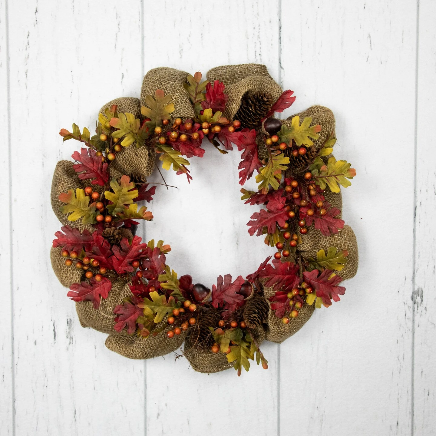 Northlight Rustic Burlap Fall Harvest Wreath With Acorns And Berries, 18-Inch Red 5 Northlight Rustic Burlap Fall Harvest Wreath With Acorns And Berries, 18-Inch Red - Image 3