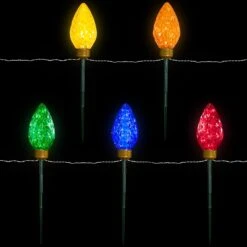 Northlight LED Lighted C9 Style Christmas Pathway Lawn Stakes - 8 Ft - Multi - 5-Count