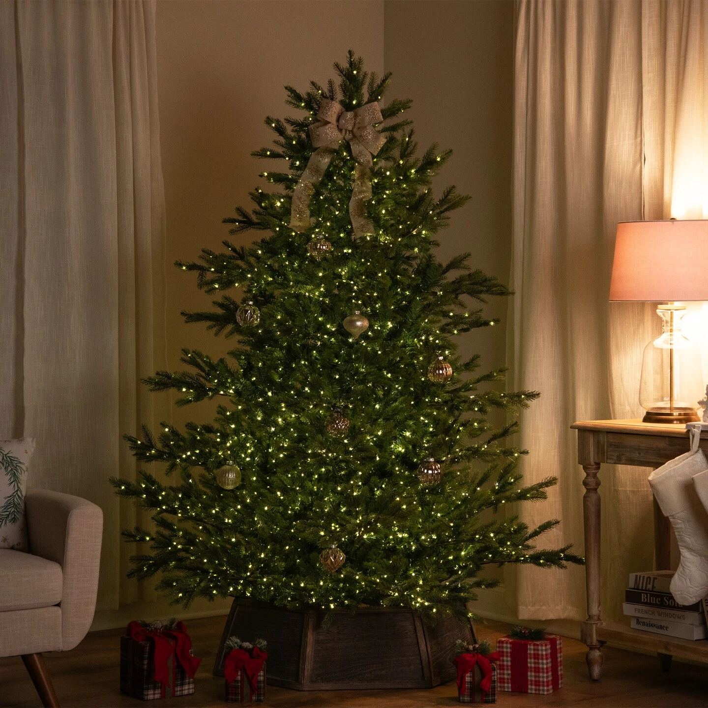 Northlight Real Touch™️ Pre-Lit Full Oregon Noble Fir Artificial Christmas Tree - 6.5' - Warm White LED Lights Green 6 Northlight Real Touch™️ Pre-Lit Full Oregon Noble Fir Artificial Christmas Tree - 6.5' - Warm White LED Lights Green - Image 4