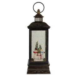 Northlight LED Snowman Family Brushed Christmas Lantern Snow Globe - 11" - Black And Gold