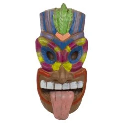 Northlight Tiki Man Sticking Tongue Out Hanging Wall Decoration - 16" - Multicolor Brown -Northlight 16943061515232 2