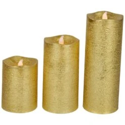Northlight LED Brushed Flameless Christmas Pillar Candles - 8" - Gold Finish - Set Of 3 -Northlight 172161838957792