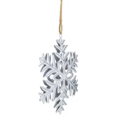Northlight Metal Floral Snowflake Christmas Ornament On Jute Rope - 6" - Silver And White -Northlight 172162136556768