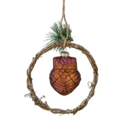 Northlight Glittered Owl In A Twig Wreath Glass Christmas Ornament - 5.25" -Brown -Northlight 172163109635296