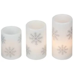 Northlight LED Flameless Flickering Wax Pillar Snowflake Christmas Candles - 6" - Set Of 3 White -Northlight 172163734783200
