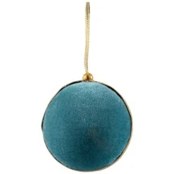 Northlight Velour Christmas Ball Ornament With Ribbon Stripe - 3.25" - Teal Green -Northlight 1736237820240