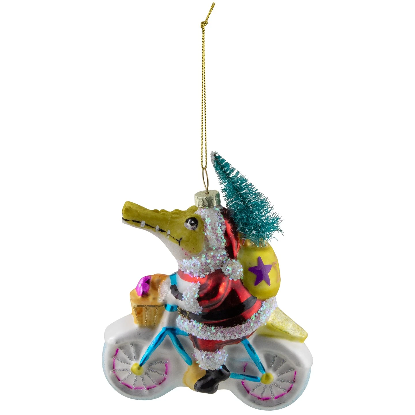 Northlight Crocodile Santa Glass Christmas Ornament- 4.25" Yellow 6 Northlight Crocodile Santa Glass Christmas Ornament- 4.25" Yellow - Image 4