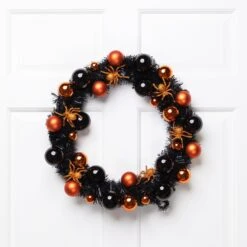 Northlight Spiders And Ornaments Halloween Wreath - 18" Orange And Black - Unlit -Northlight 176891180265904 1