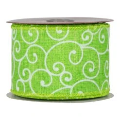 Northlight Swirl Wired Spring Craft Ribbon - 2.5" X 10 Yards - Green And White -Northlight 178796863258416