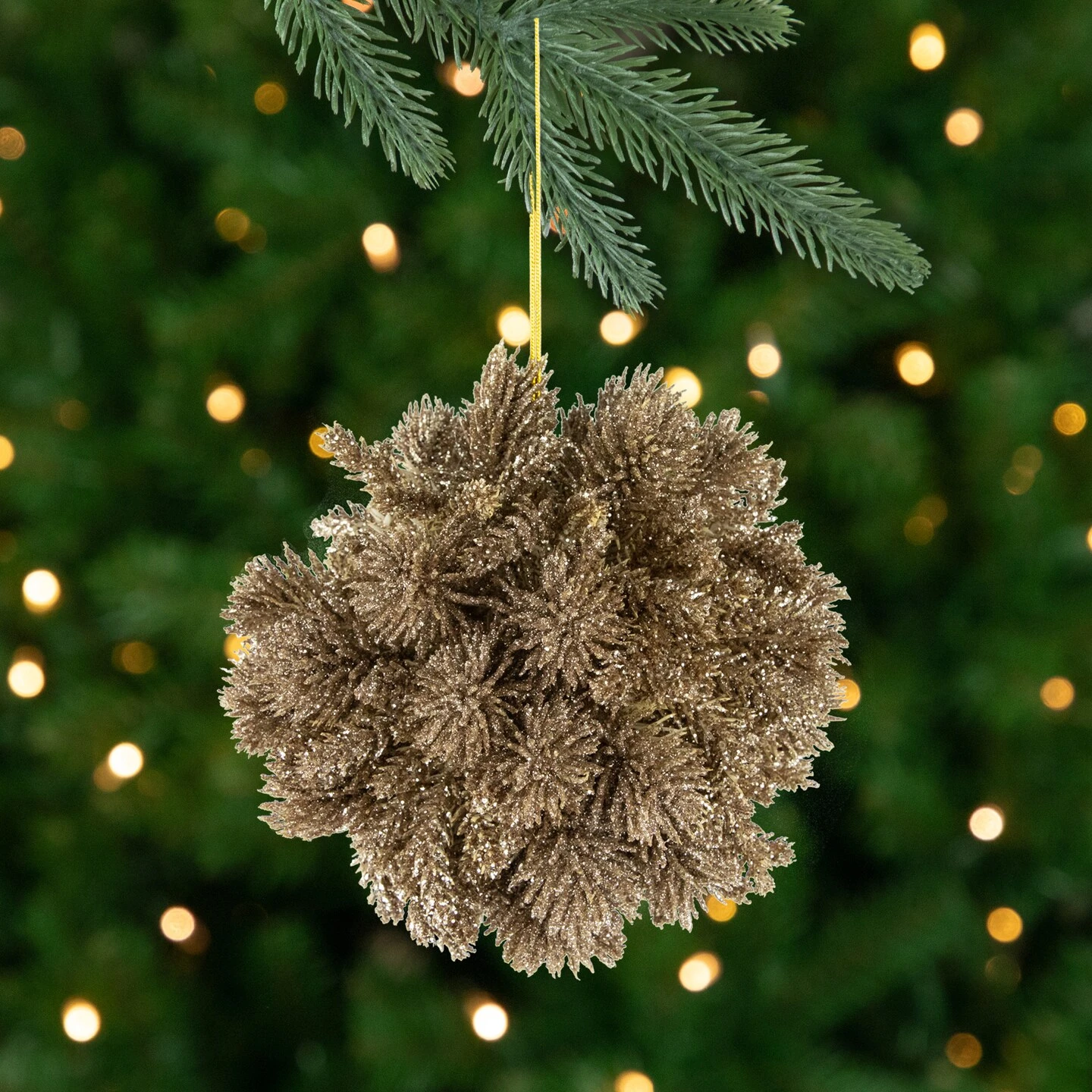 Northlight Glitter Pine Christmas Ball Ornament - 6" - Gold 4 Northlight Glitter Pine Christmas Ball Ornament - 6" - Gold - Image 2