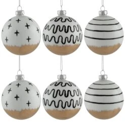 Northlight Abstract Glass Ball Christmas Ornaments - 3" (80mm) - White And Black - 6ct -Northlight 183190081078480