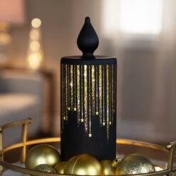 Northlight LED Lighted Glass Candle With Stars Christmas Decoration - 9.5" - Large Black