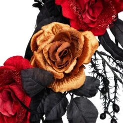 Northlight Roses With Mixed Foliage Halloween Wreath - 22" - Red And Gold - Unlit Black -Northlight 185103776869808
