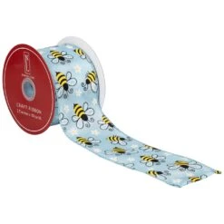 Northlight Bumblebee Design Wired Spring Craft Ribbon - 2.5" X 10 Yards - Blue 16 Northlight Bumblebee Design Wired Spring Craft Ribbon - 2.5" X 10 Yards - Blue -Northlight 187722220535600