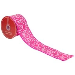 Northlight Swirl Wired Spring Craft Ribbon - 2.5" X 10 Yards - Pink And White -Northlight 197061278793520