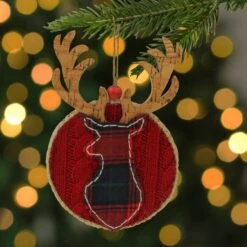 Northlight Cable Knit Plaid Reindeer Christmas Ornament - 6" - Red -Northlight 197697526973664