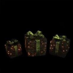 Northlight Lighted Glitter Rattan Gift Boxes Christmas Decoration - 12" - Clear Lights - Set Of 3 Brown 10 Northlight Lighted Glitter Rattan Gift Boxes Christmas Decoration - 12" - Clear Lights - Set Of 3 Brown -Northlight 197697799603424