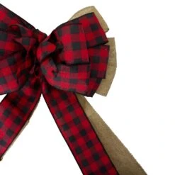 Northlight 48" X 10" Burlap And Buffalo Plaid 16 Loop Christmas Bow Decoration Brown 12 Northlight 48" X 10" Burlap And Buffalo Plaid 16 Loop Christmas Bow Decoration Brown -Northlight 197698154022112