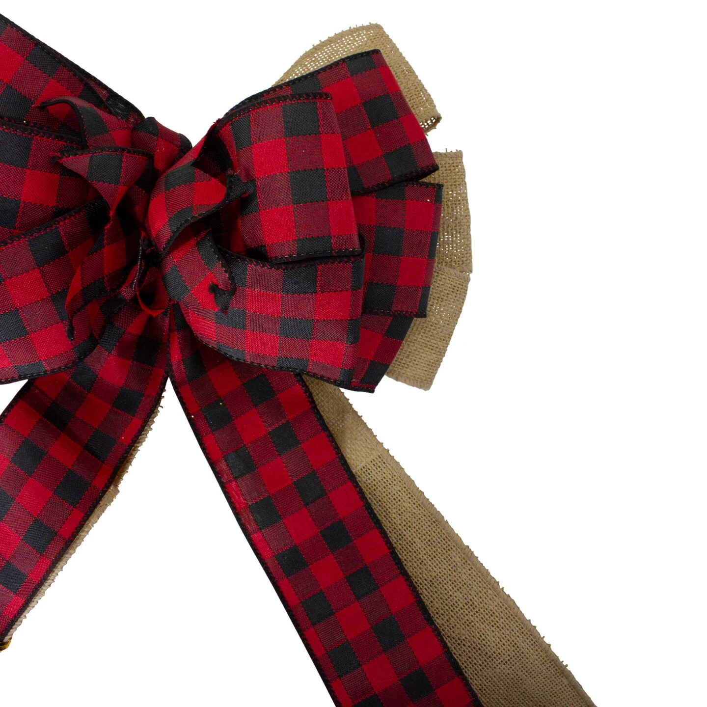 Northlight 48" X 10" Burlap And Buffalo Plaid 16 Loop Christmas Bow Decoration Brown 6 Northlight 48" X 10" Burlap And Buffalo Plaid 16 Loop Christmas Bow Decoration Brown - Image 4