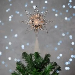 Northlight 8" Lighted Silver Tinsel Star Christmas Tree Topper - Clear Lights, White Wire 12 Northlight 8" Lighted Silver Tinsel Star Christmas Tree Topper - Clear Lights, White Wire -Northlight 197698495857888